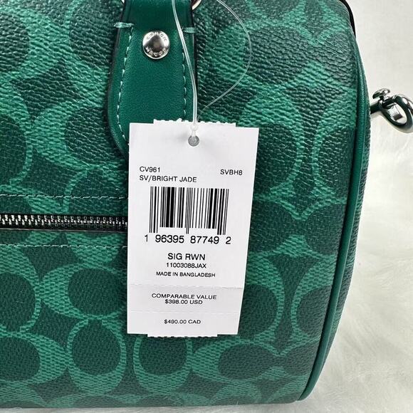 Coach Medium Rowan Satchel Bag Crossbody Signature Canvas CV961 Bright Jade NWT - Picture 6 of 10